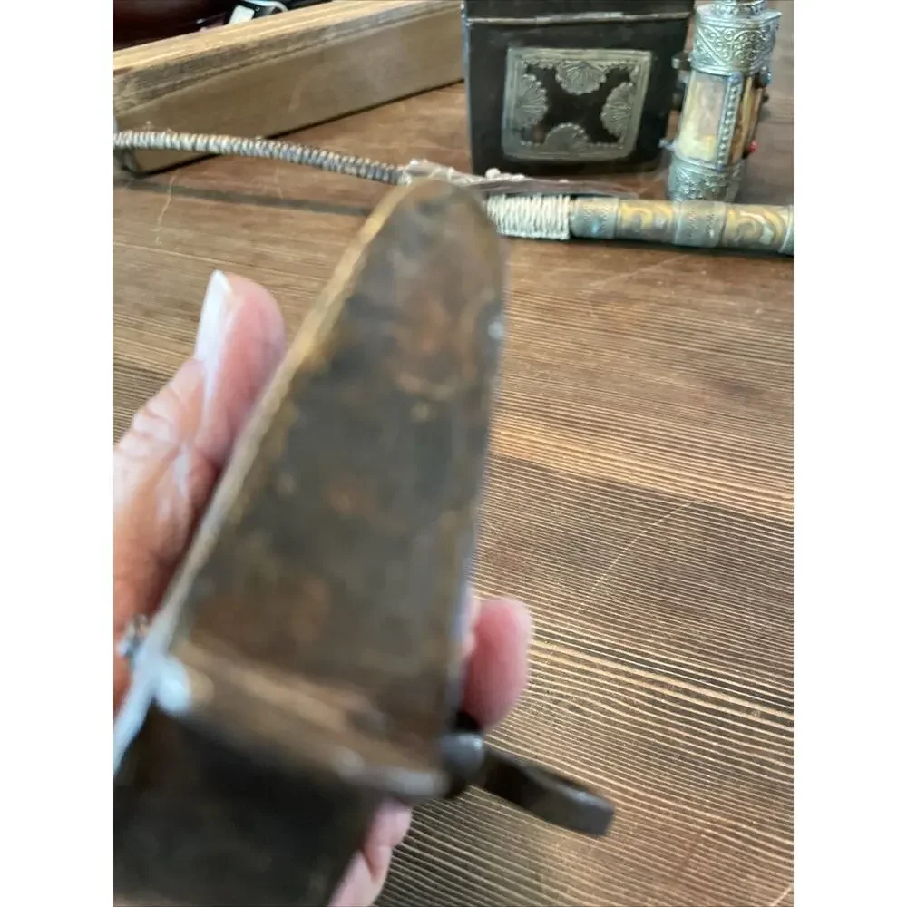 Rare antique handmade 1800s pad lock solid steel With key.
